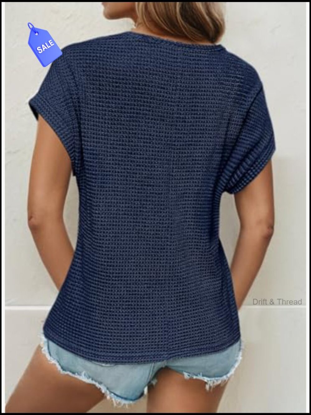 Women's Short Sleeve Waffle Knit Tunic Blouse - Picture 3 of 7